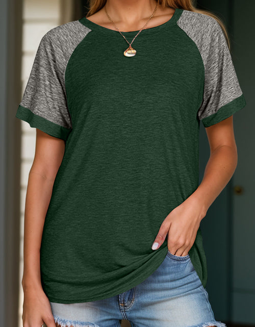 Load image into Gallery viewer, Full Size Contrast Round Neck Short Sleeve T-Shirt
