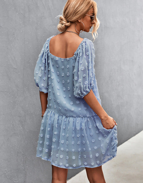 Load image into Gallery viewer, Swiss Dot Square Neck Half Balloon Sleeve Dress
