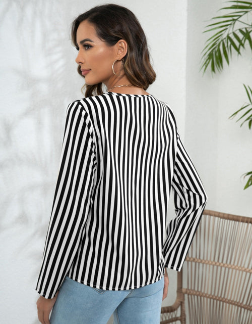 Load image into Gallery viewer, Striped Long Sleeve Notched Blouse
