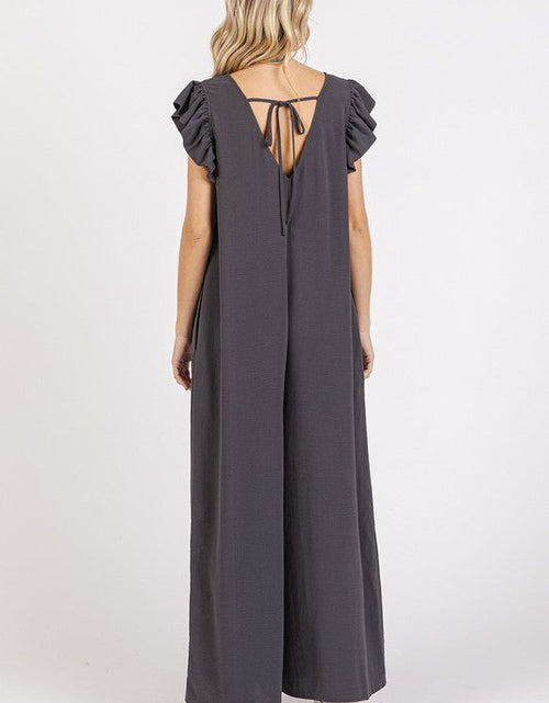 Load image into Gallery viewer, Mittoshop V-Neck Ruffled Cap Sleeve Wide Leg Jumpsuit
