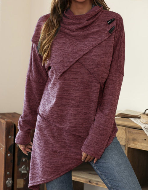Load image into Gallery viewer, Asymmetrical Hem Cowl Neck Long Sleeve T-Shirt
