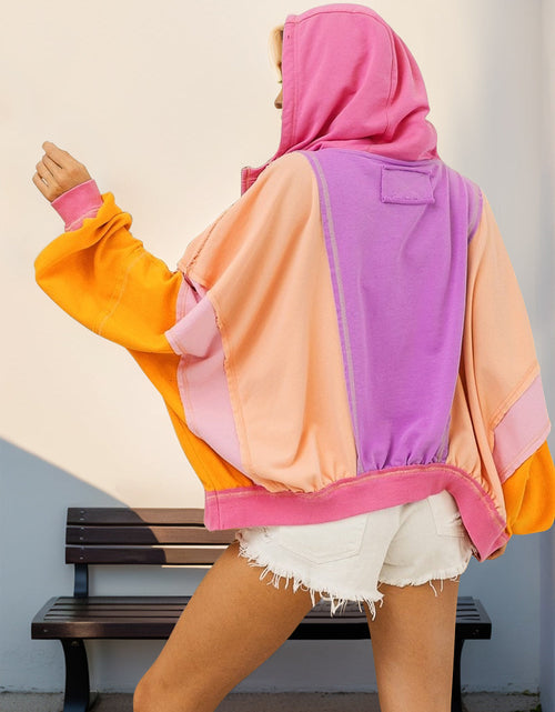 Load image into Gallery viewer, Double Take Full Size Color Block Zip Up Hoodie
