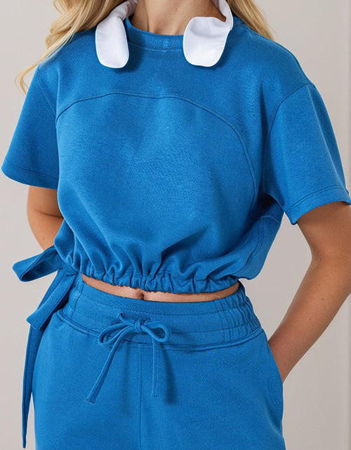Load image into Gallery viewer, Basic Bae Drawstring Hem Air Scuba Round Neck Short Sleeve T-Shirt
