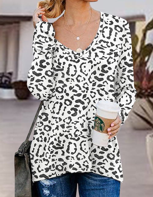 Load image into Gallery viewer, Full Size Side Zip Printed V-Neck Long Sleeve T-Shirt

