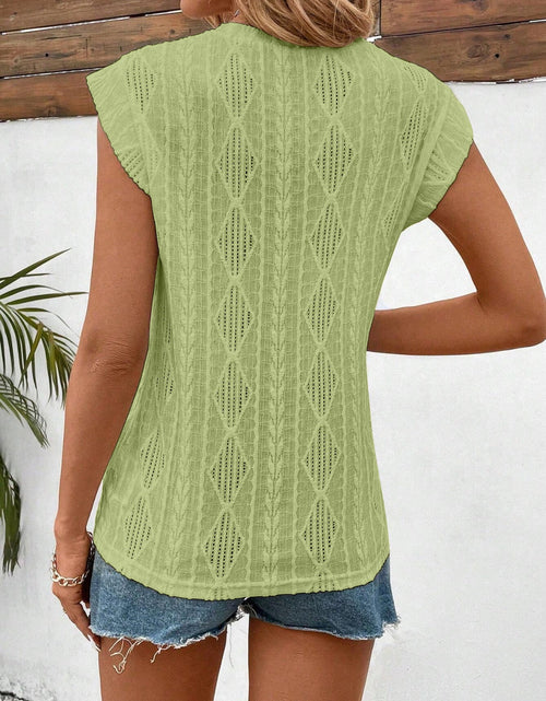Load image into Gallery viewer, Openwork Round Neck Cap Sleeve Top
