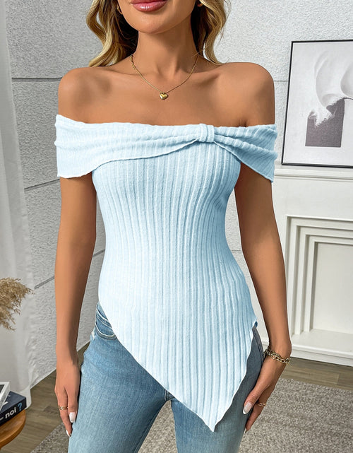 Load image into Gallery viewer, Ribbed Off-Shoulder Asymmetrical Hem T-Shirt
