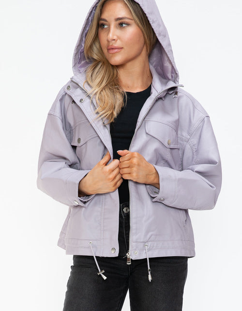 Load image into Gallery viewer, How Dare U Drawstring Hem PU Leather Zip Up Jacket
