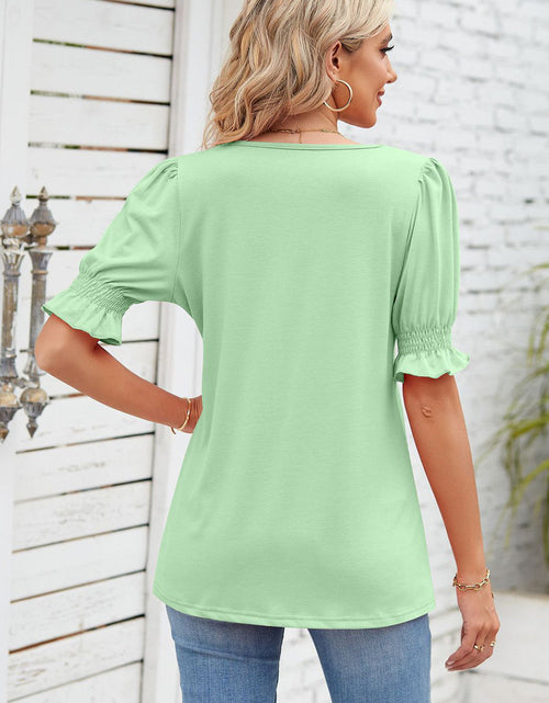 Load image into Gallery viewer, Smocked Square Neck Short Sleeve T-Shirt
