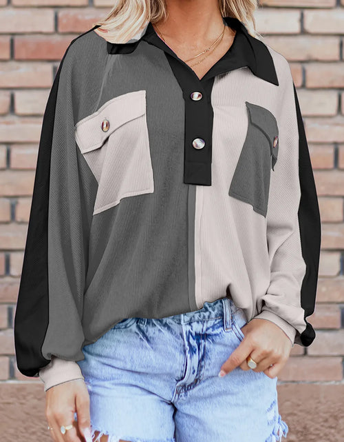 Load image into Gallery viewer, Pocketed Contrast Long Sleeve Sweatshirt
