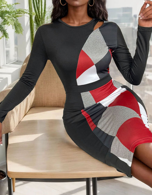 Load image into Gallery viewer, Perfee Cutout Color Block Round Neck Long Sleeve Dress
