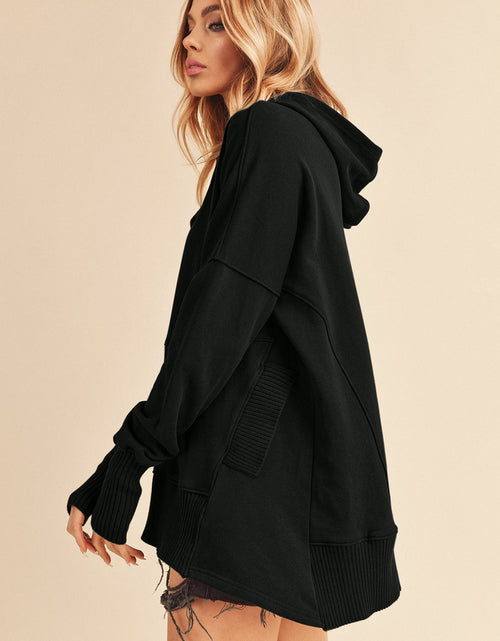 Load image into Gallery viewer, Aemi + Co Half Snap Dropped Shoulder Hoodie
