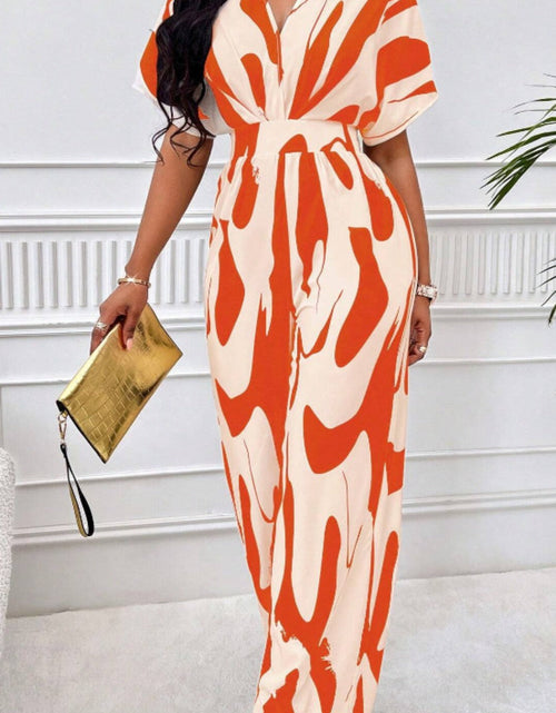 Load image into Gallery viewer, Printed V-Neck Short Sleeve Wide Leg Jumpsuit
