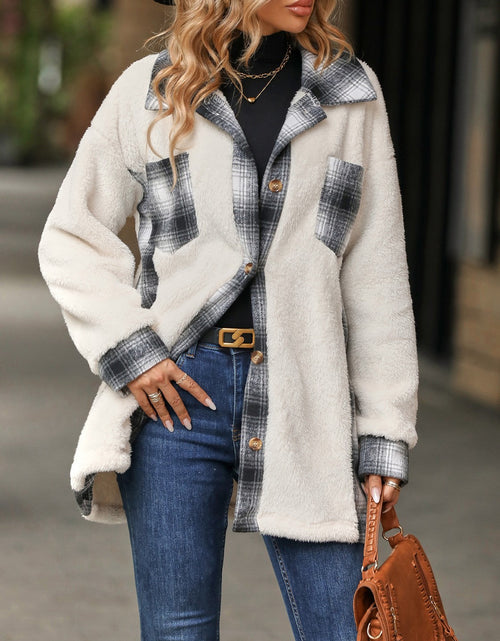 Load image into Gallery viewer, Plaid Contrast Dropped Shoulder Coat
