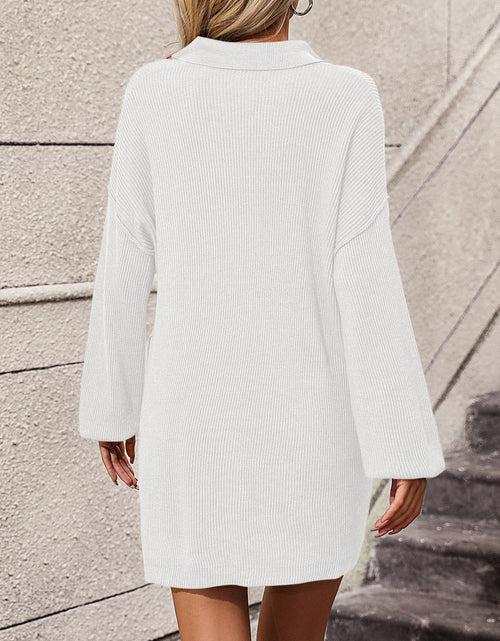 Load image into Gallery viewer, Collared Neck Long Sleeve Sweater Dress with Pockets
