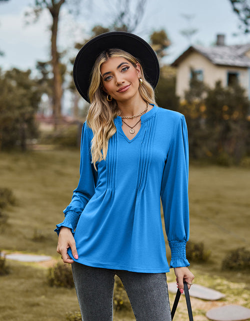 Load image into Gallery viewer, Notched Neck Flounce Sleeve Blouse
