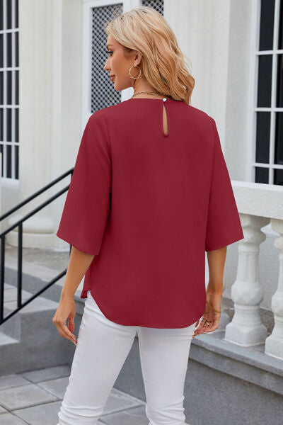 Load image into Gallery viewer, Round Neck Slit Half Sleeve Top
