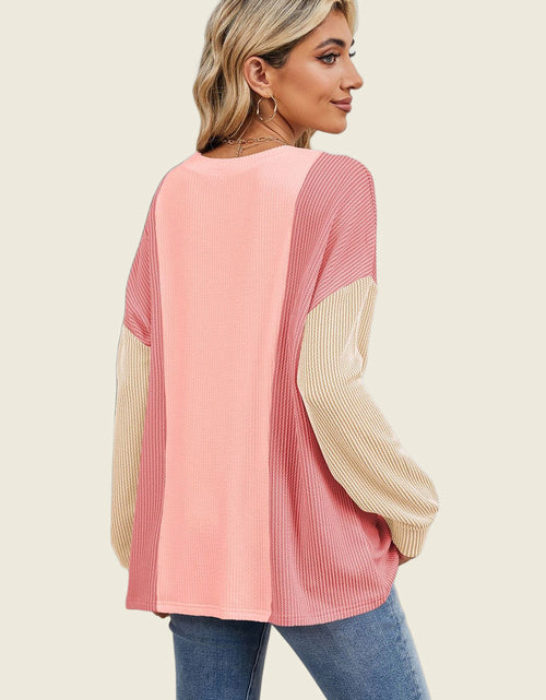 Load image into Gallery viewer, Double Take Texture Contrast Round Neck Long Sleeve T-Shirt
