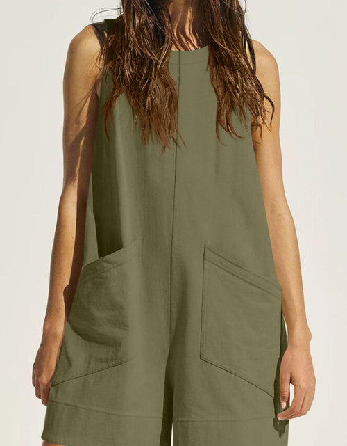 Load image into Gallery viewer, Lovelet Round Neck Sleeveless Romper with Pockets
