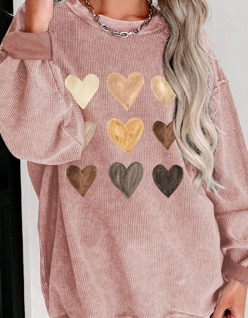 Load image into Gallery viewer, Heart Round Neck Dropped Shoulder Sweatshirt
