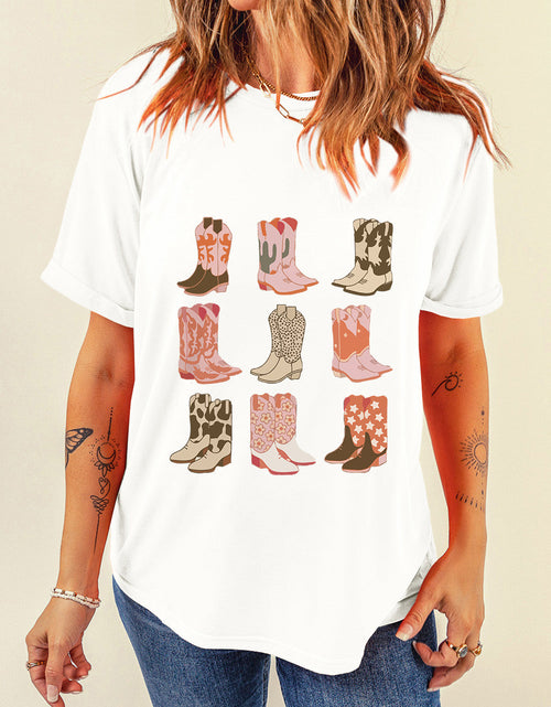 Load image into Gallery viewer, Boot Graphic Round Neck Short Sleeve T-Shirt
