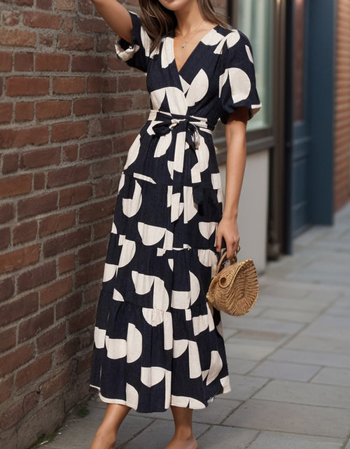 Load image into Gallery viewer, Tied Slit Printed Half Sleeve Midi Dress
