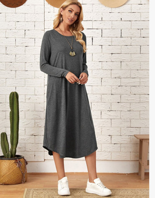 Load image into Gallery viewer, Pocketed Round Neck Long Sleeve Tee Dress
