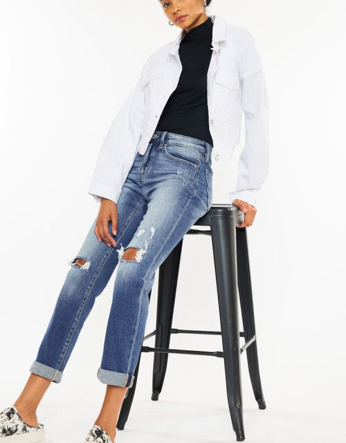 Load image into Gallery viewer, Kancan High Waist Distressed Hem Detail Cropped Straight Jeans
