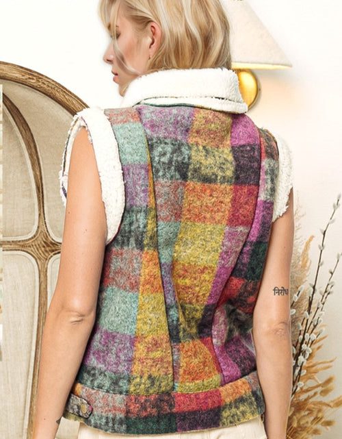 Load image into Gallery viewer, Double Take Full Size Snap Down Plaid Fleece Vest Coat with Pockets

