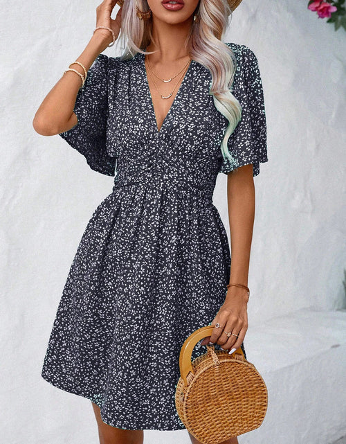 Load image into Gallery viewer, Printed V-Neck Half Sleeve Mini Dress
