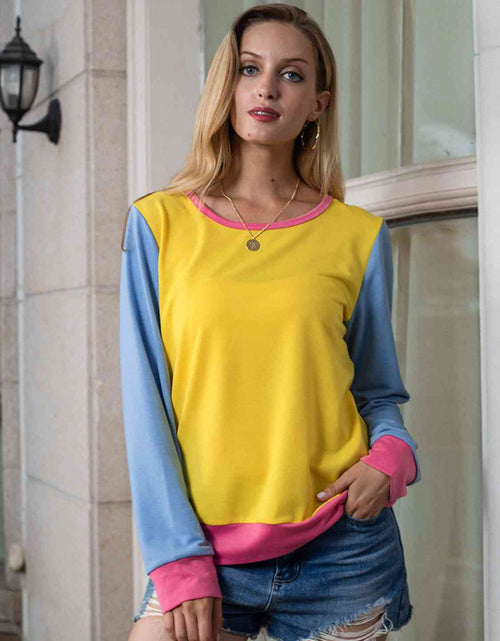Load image into Gallery viewer, Contrast Round Neck Long Sleeve Top
