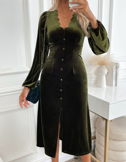Load image into Gallery viewer, Perfee Slit V-Neck Long Sleeve Midi Dress

