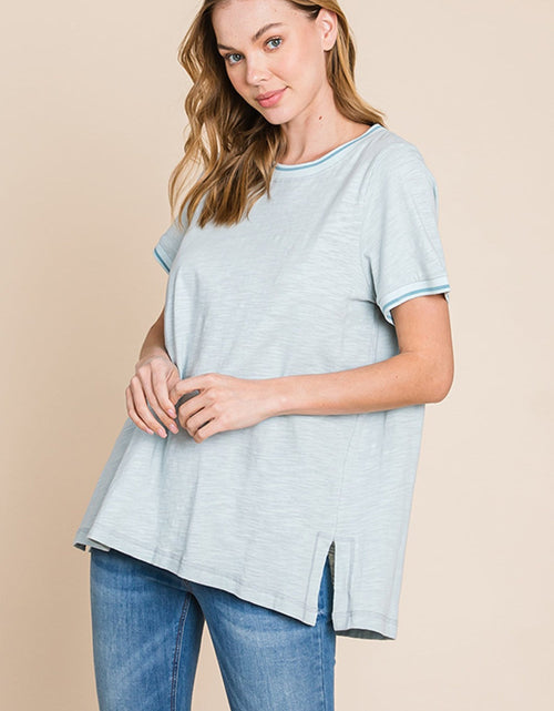 Load image into Gallery viewer, Cotton Bleu by Nu Lab Contrast Trim Short Sleeve Slit T-Shirt
