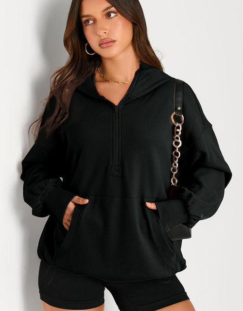 Load image into Gallery viewer, Pocketed Half Zip Long Sleeve Hoodie
