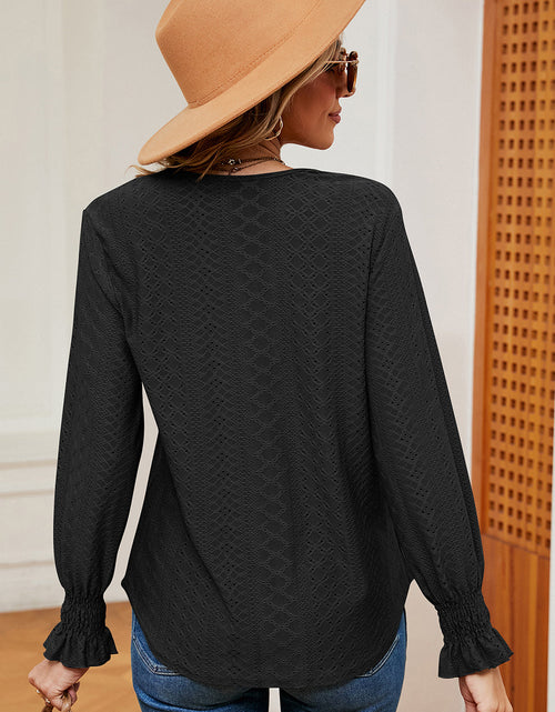Load image into Gallery viewer, Eyelet V-Neck Flounce Sleeve T-Shirt
