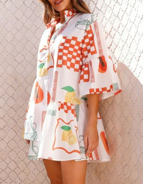 Load image into Gallery viewer, Printed Three-Quarter Sleeve Mini Dress
