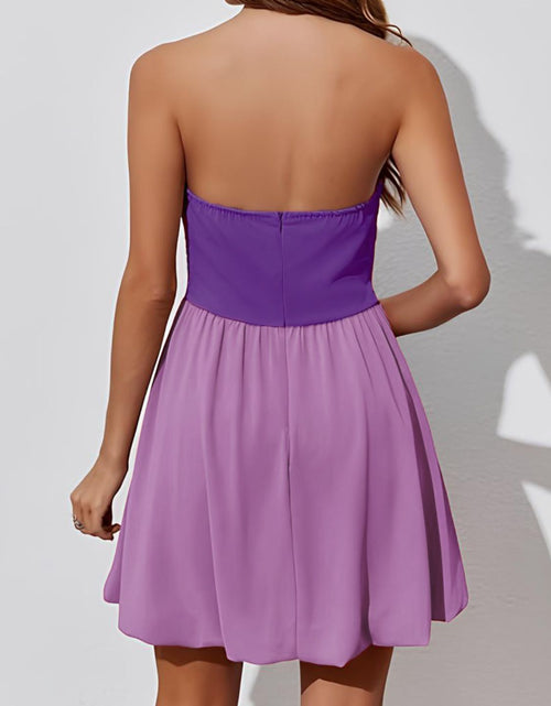 Load image into Gallery viewer, Ruched Two-Tone Tube Mini Dress

