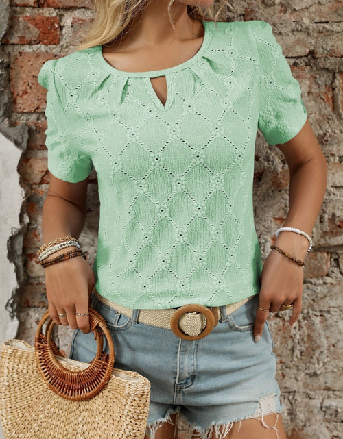 Load image into Gallery viewer, Eyelet Round Neck Short Sleeve Top
