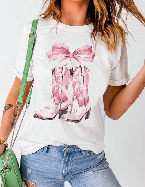 Load image into Gallery viewer, Boot Graphic Round Neck Short Sleeve T-Shirt
