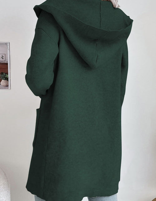 Load image into Gallery viewer, Perfee Ribbed Open Front Hooded Cardigan with Pockets
