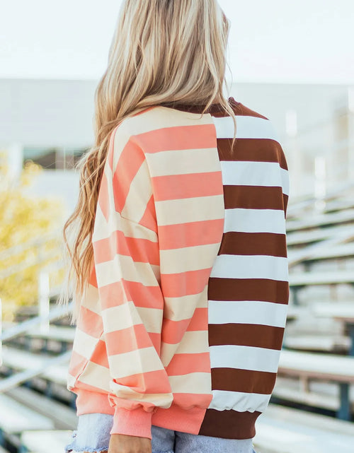 Load image into Gallery viewer, Striped Round Neck Long Sleeve Sweatshirt
