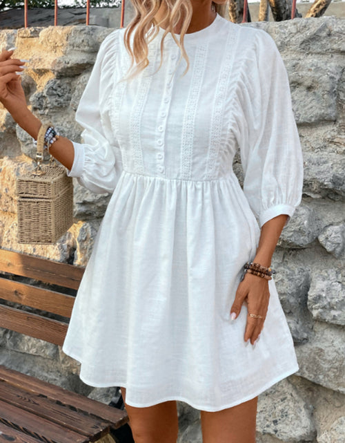 Load image into Gallery viewer, Lace Detail Half Button Three-Quarter Sleeve Dress
