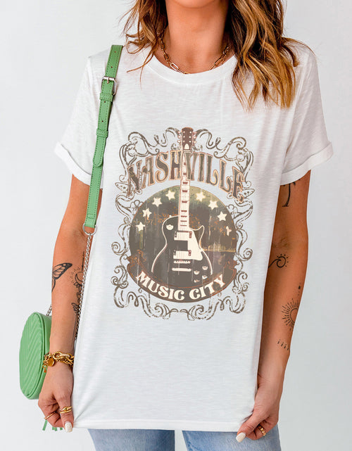 Load image into Gallery viewer, Guitar Graphic Round Neck Short Sleeve T-Shirt
