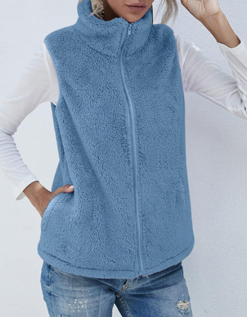 Load image into Gallery viewer, Full Size Fuzzy Zip Up Vest Coat with Pockets
