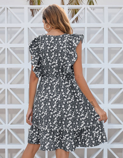 Load image into Gallery viewer, Ruffled Ditsy Floral Surplice Mini Dress
