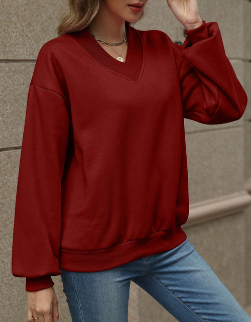 Load image into Gallery viewer, V-Neck Long Sleeve Dropped Shoulder Sweatshirt

