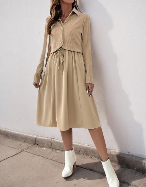 Load image into Gallery viewer, Perfee Fake Two Piece Collared Neck Long Sleeve Midi Dress
