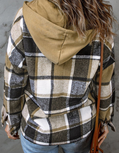 Load image into Gallery viewer, Plaid Button Up Hooded Shacket
