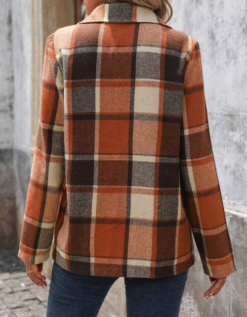 Load image into Gallery viewer, Perfee Plaid Button Down Lapel Collar Blazer
