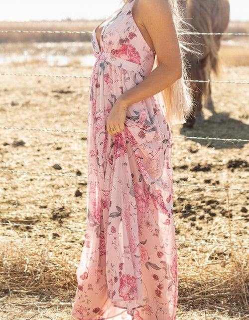 Load image into Gallery viewer, Floral Pleated Deep V Backless Maxi Dress
