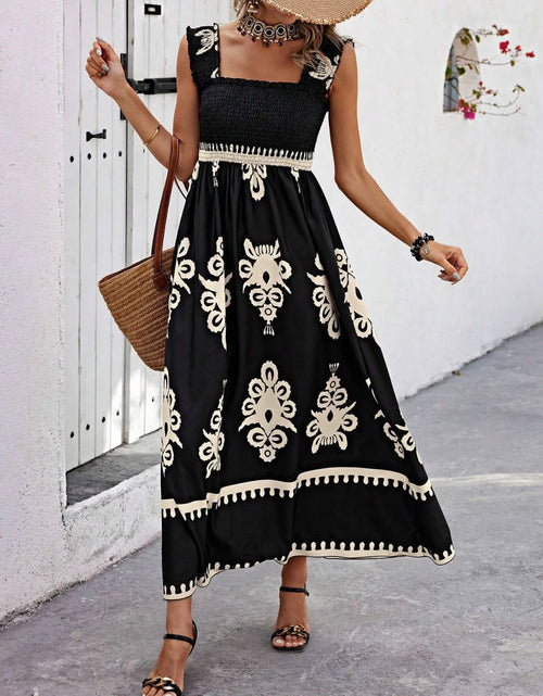Load image into Gallery viewer, Smocked Printed Wide Strap Maxi Dress
